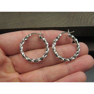 Sterling Silver Medium Twisty Hoop Earrings Vintage Wedding Engagement